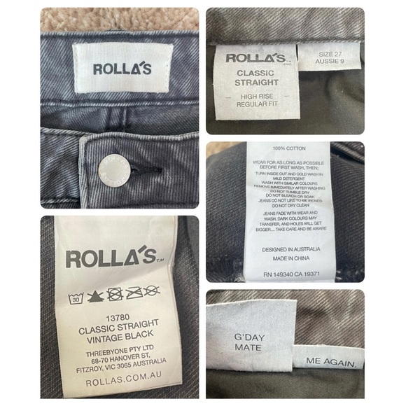 Rolla's Classic Straight High Rise Regular Fit Jeans in Vintage Black Size 27 - Picture 10 of 16